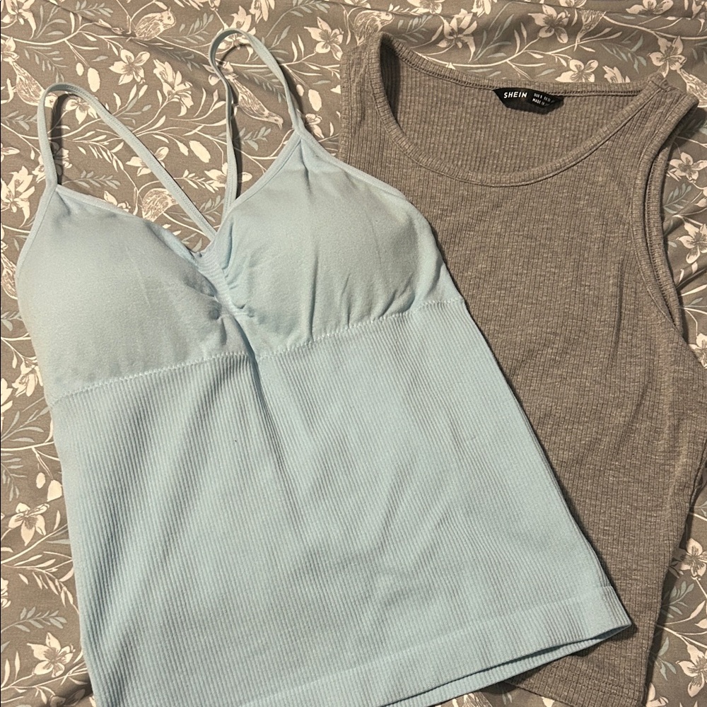 No Boundaries Light Blue and SHEIN Gray Camisole Duo